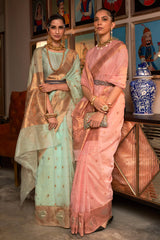 Thulian Pink Copper Zari Weaving Modal Silk Saree