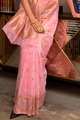 Flamingo Pink Copper Zari Weaving Modal Silk Saree