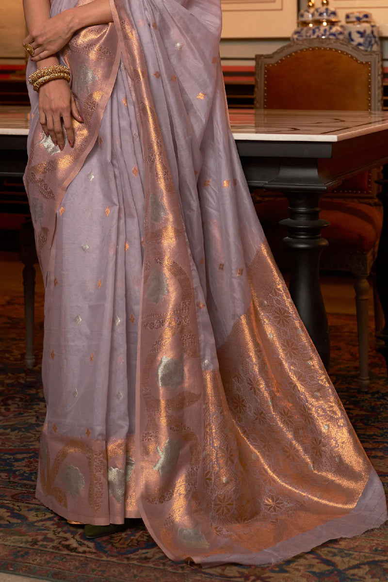 Lilac Purple Copper Zari Weaving Modal Silk Saree
