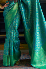 Pine Green Woven Kanjivaram Silk Saree