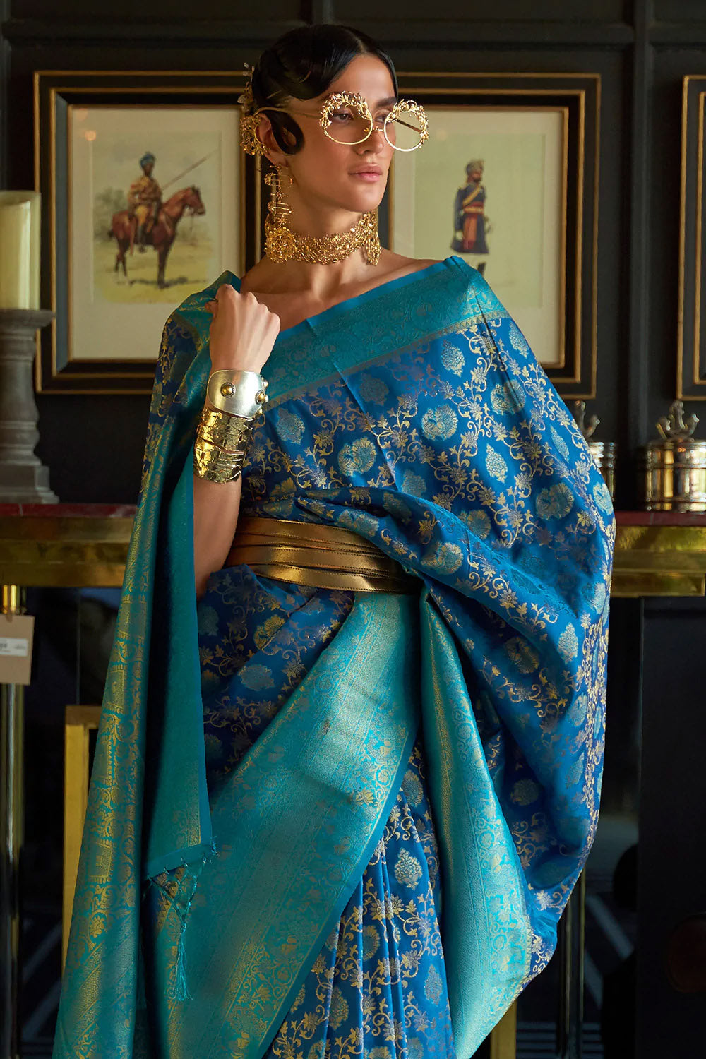Sage Blue Woven Kanjivaram Silk Saree