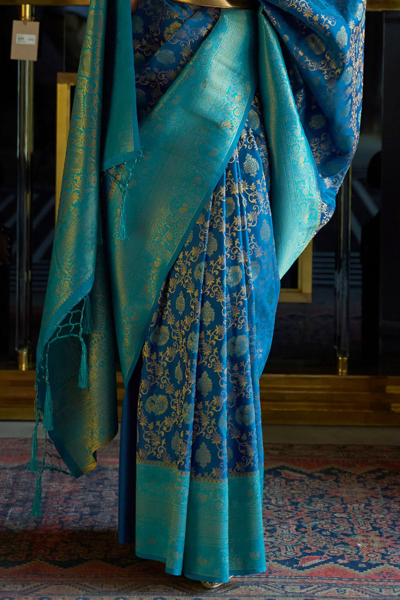 Sage Blue Woven Kanjivaram Silk Saree