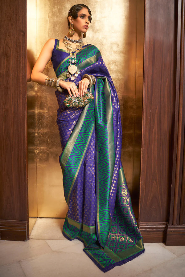 Royal Blue And Green Kanjivaram Silk Saree