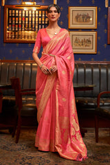 Thulian Pink Soft Satin Silk Saree