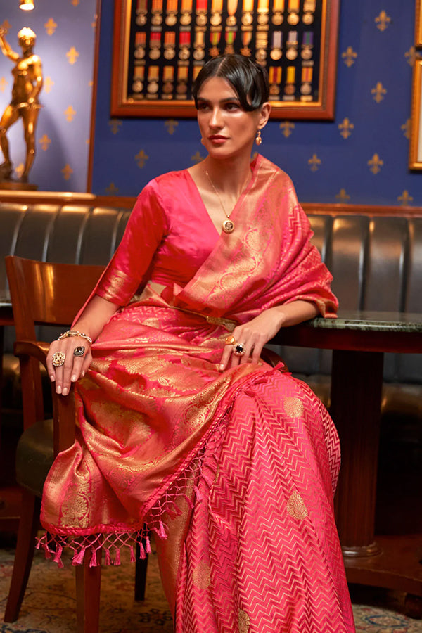 Thulian Pink Soft Satin Silk Saree