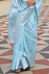 Blue Woven Linen Silk Saree
