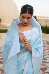 Blue Woven Linen Silk Saree
