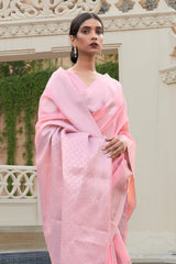 Blush Pink Woven Linen Silk Saree