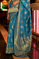 Cerulean Blue Soft Kanjivaram Silk Saree