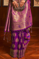 French Violet Woven Kanjivaram Silk Saree
