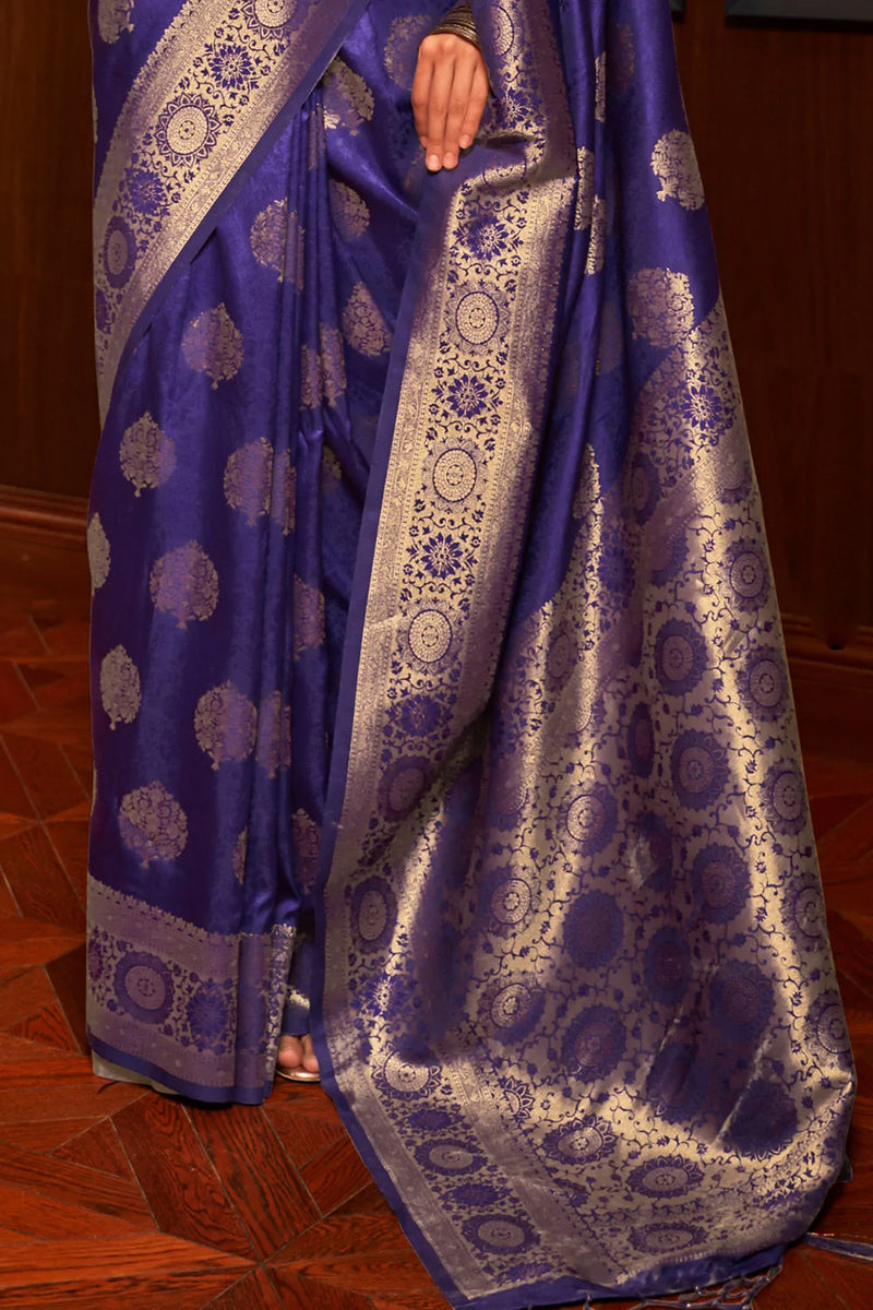 Indigo Blue Woven Kanjivaram Silk Saree