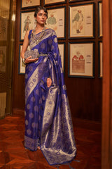 Indigo Blue Woven Kanjivaram Silk Saree