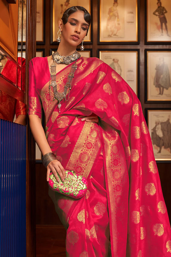 Crimson Red Woven Kanjivaram Silk Saree