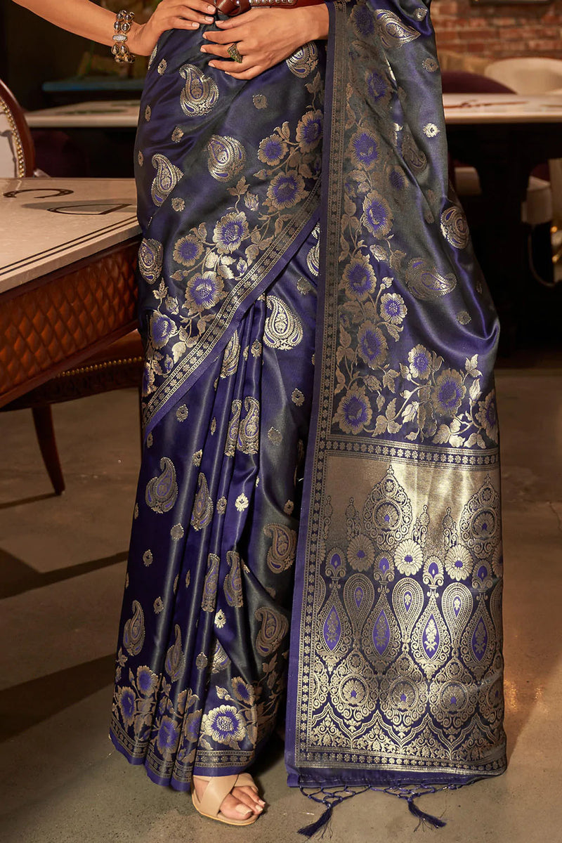 Blue Banarasi Satin Silk Saree