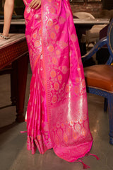 Fuscia Pink Banarasi Satin Silk Saree