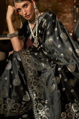 Black Banarasi Satin Silk Saree