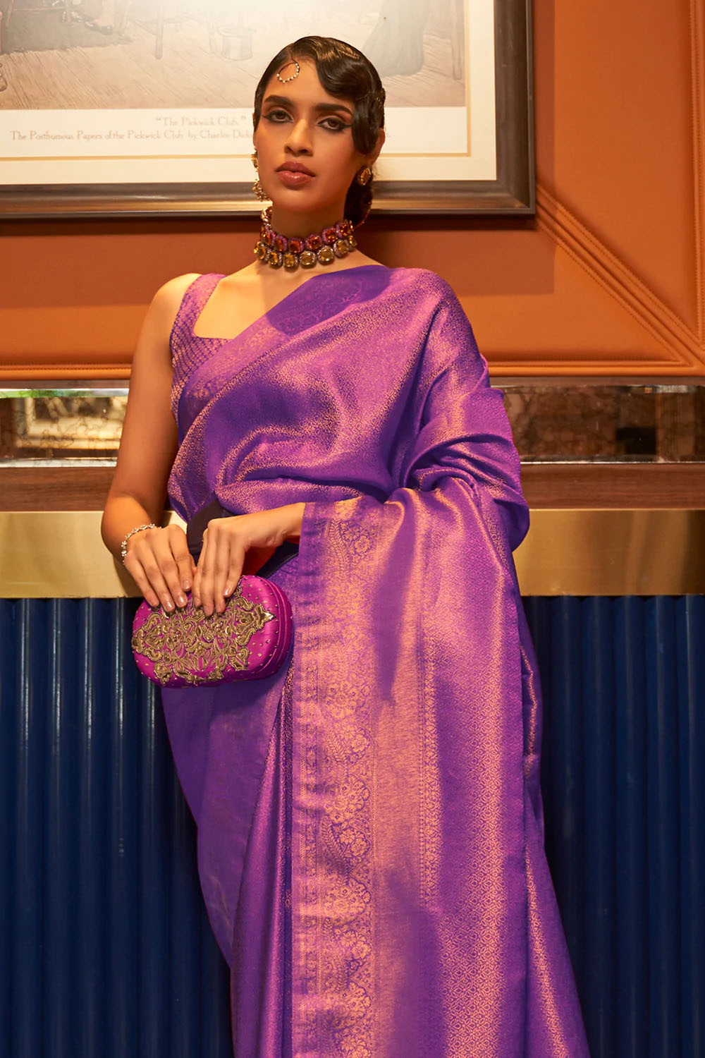 Turquoise and Purple Kanjivaram Silk Saree - EXO25601