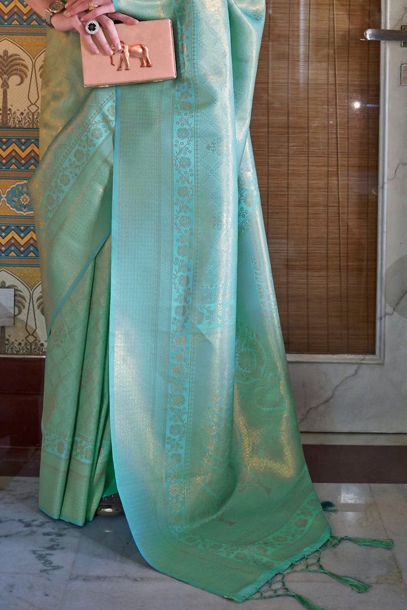Mint Green Woven Kanjivaram Silk Saree