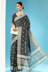 Raven Black Lucknowi Cotton Chikankari Weaving Saree