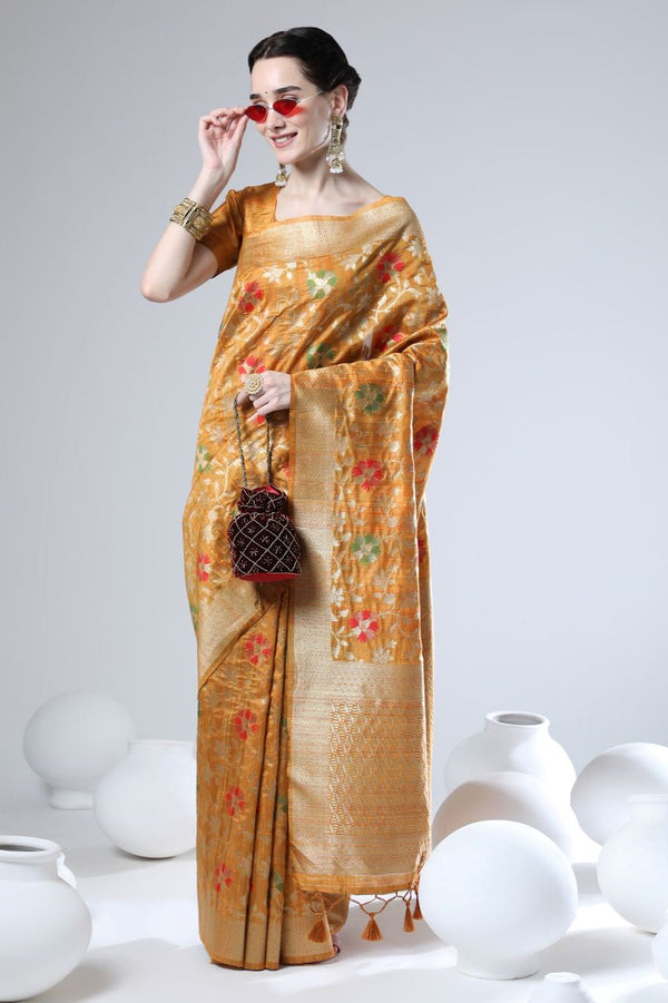 Orchid Yellow Weaving Tussar Silk Saree