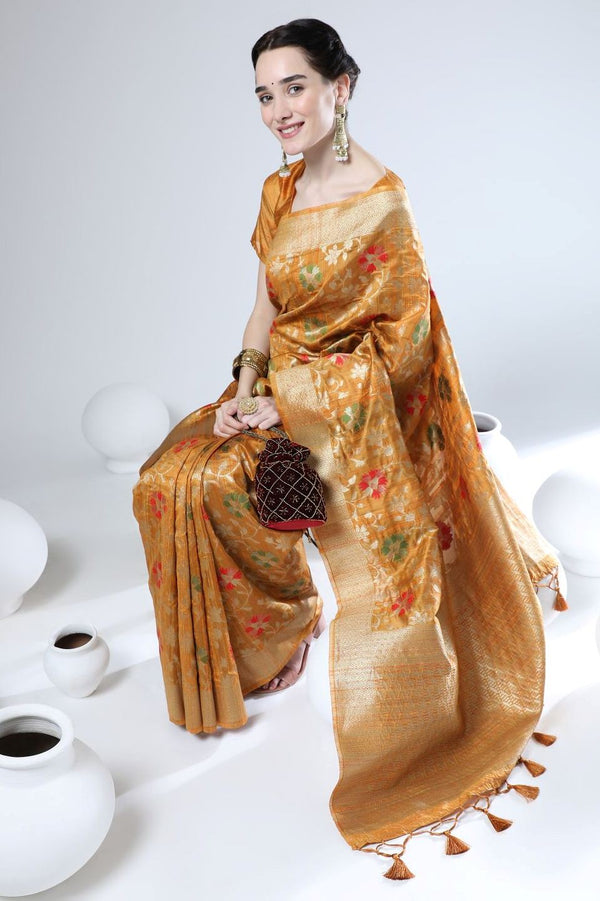 Orchid Yellow Weaving Tussar Silk Saree