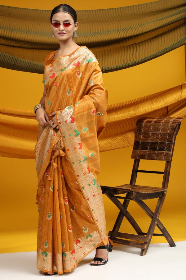 Amber Yellow Tussar Silk Saree