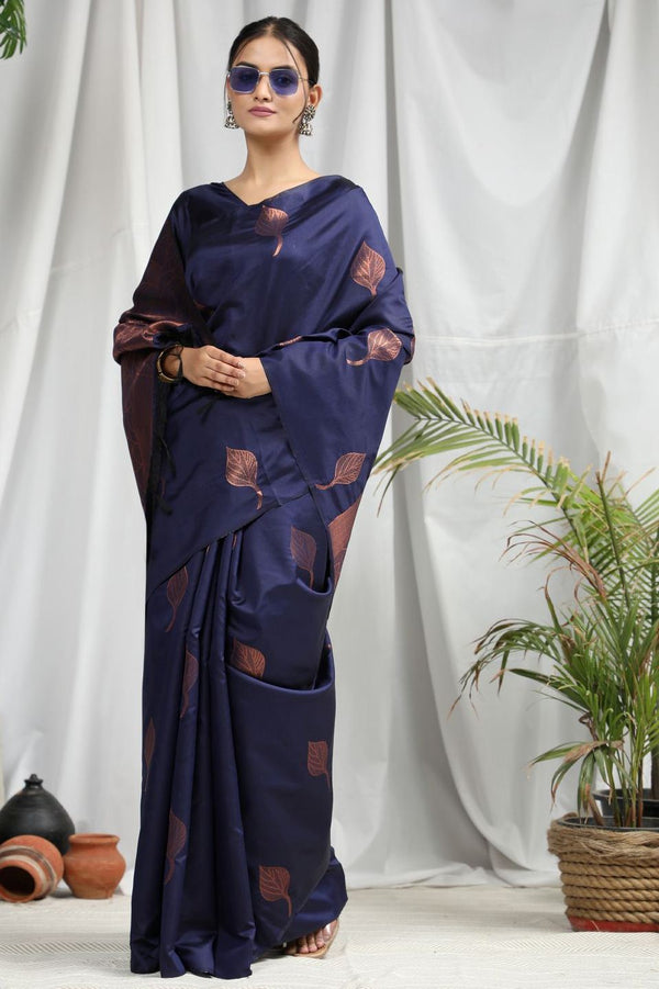 Indigo Blue Zari Woven Banarasi Silk Saree