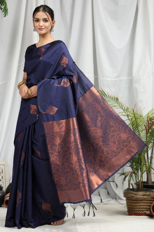 Indigo Blue Zari Woven Banarasi Silk Saree