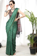 Teal Green Soft Cotton Silk Printed Saree