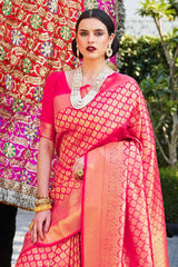 Deep Pink Kanjivaram Silk Saree