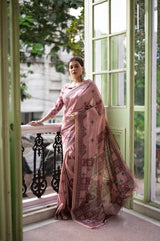 Amaranth Pink Soft Tussar Silk Kalamkari Printed Saree