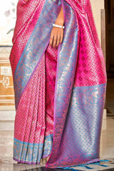 Pink And Blue Banarasi Silk Saree