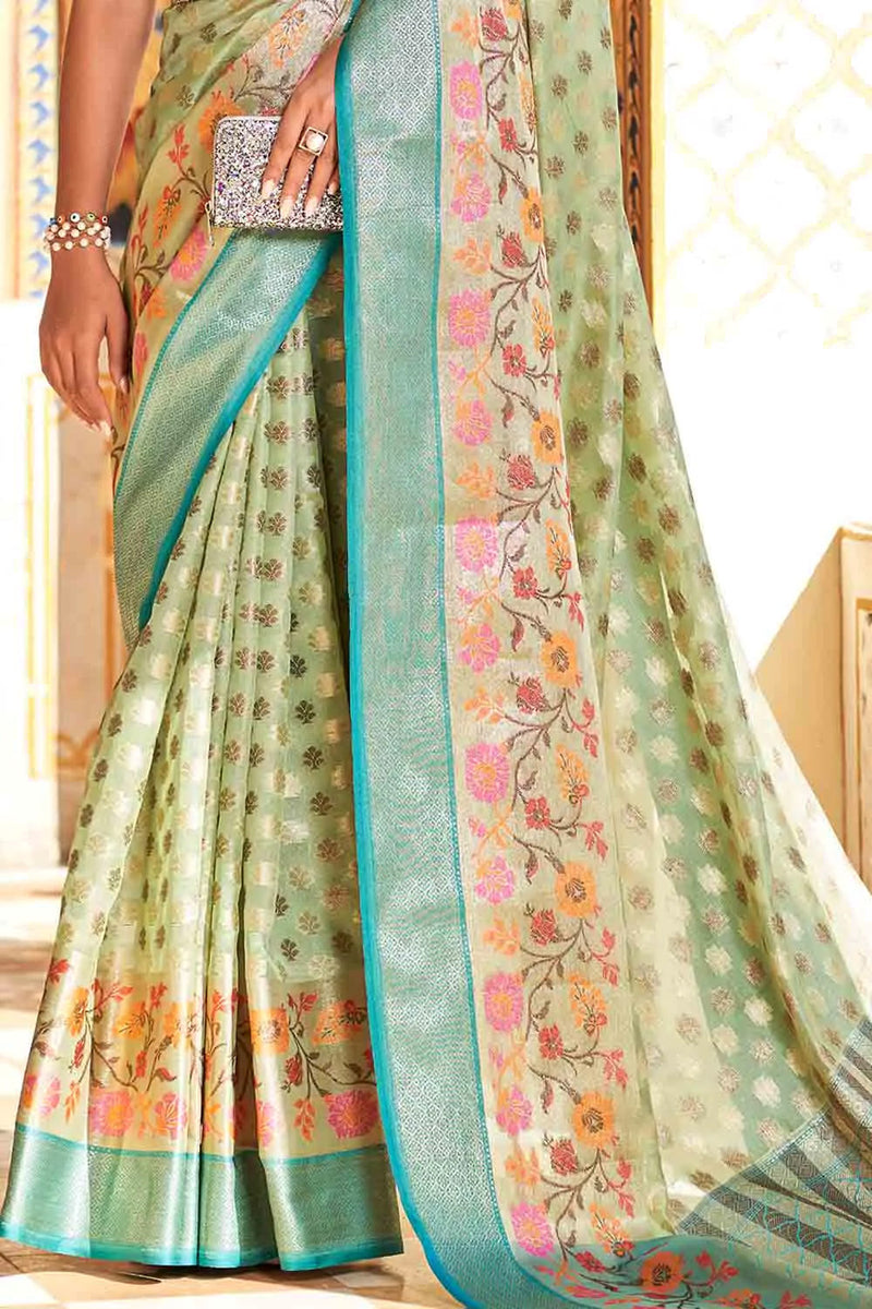 Lime Green Banarasi Modal Silk Saree