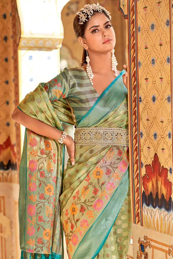 Lime Green Banarasi Modal Silk Saree