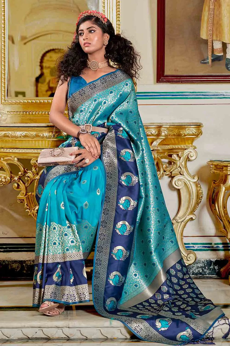 Cerulean Blue Banarasi Silk Saree