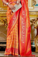 Orange And Red Banarasi Silk Saree