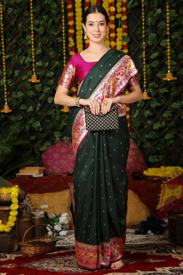 Dark Green Woven Paithani Silk Saree
