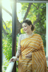 Bright Yellow Printed Tussar Silk Saree