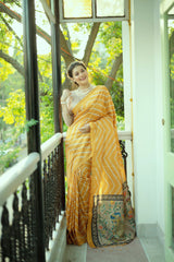 Bright Yellow Printed Tussar Silk Saree
