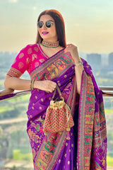 Indigo Purple Kashmiri Weaving Silk Saree