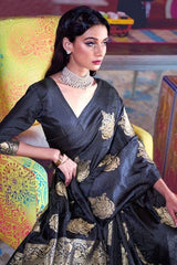 Charcoal Grey Banarasi Silk Saree