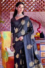Charcoal Grey Banarasi Silk Saree