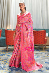 Rosebud Pink Soft Modal Silk Saree With Kashmiri Weaving