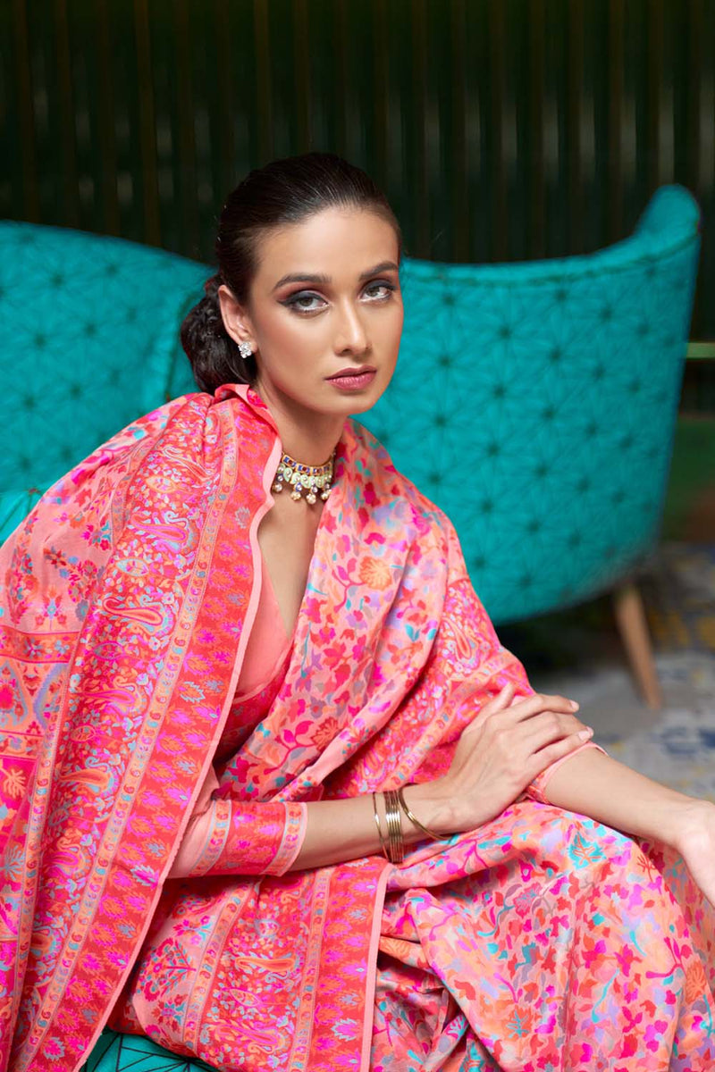Rosebud Pink Soft Modal Silk Saree With Kashmiri Weaving