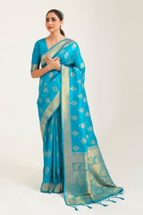 Azure Blue Zari Woven Banarasi Silk Saree