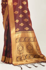 Cinnamon Brown Zari Woven Banarasi Silk Saree