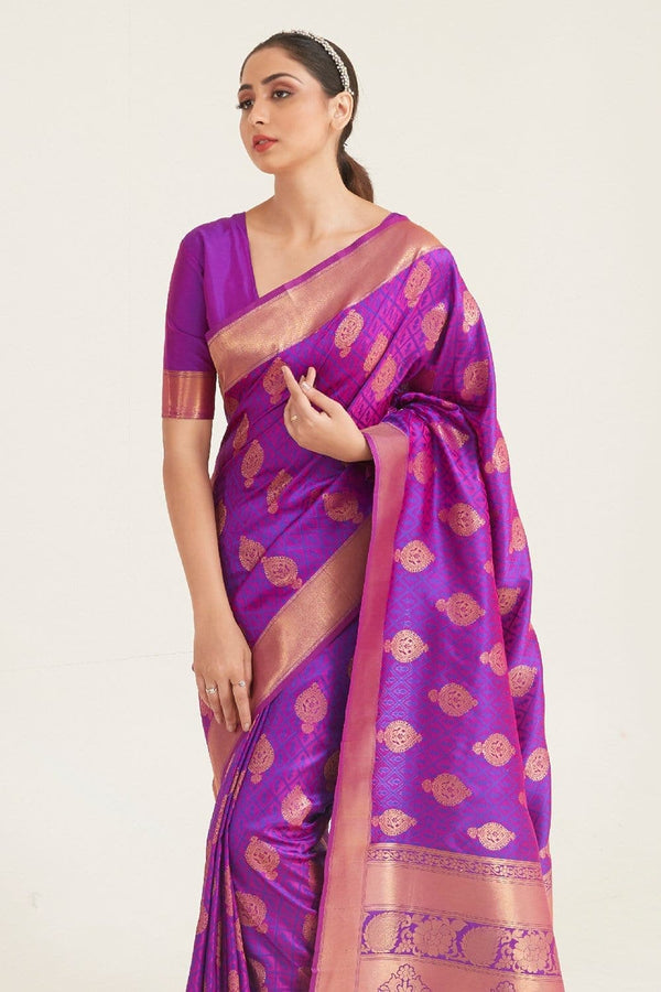 Heart Purple Zari Woven Banarasi Silk Saree