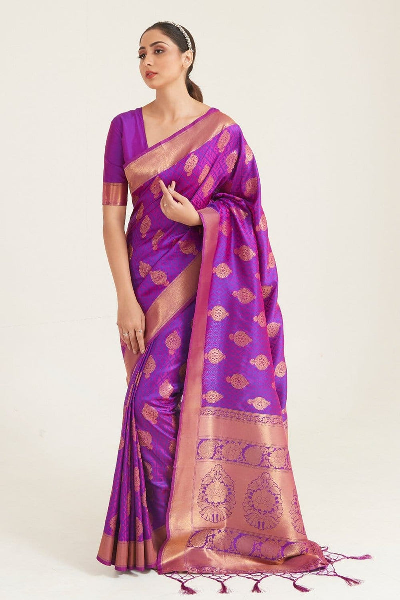 Heart Purple Zari Woven Banarasi Silk Saree