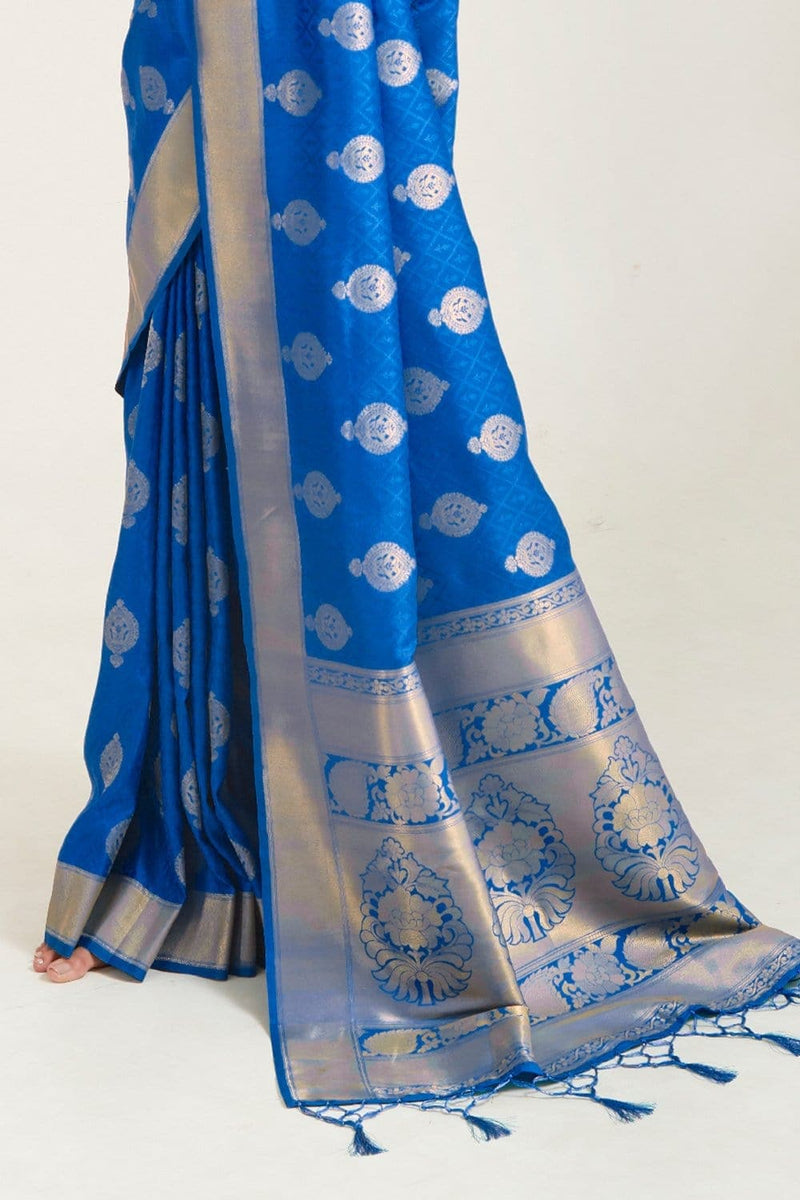 Sapphire Blue Zari Woven Banarasi Silk Saree