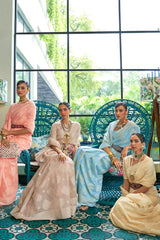 Beige Chikankari Sequins Lucknowi Weaving Cotton Silk Saree